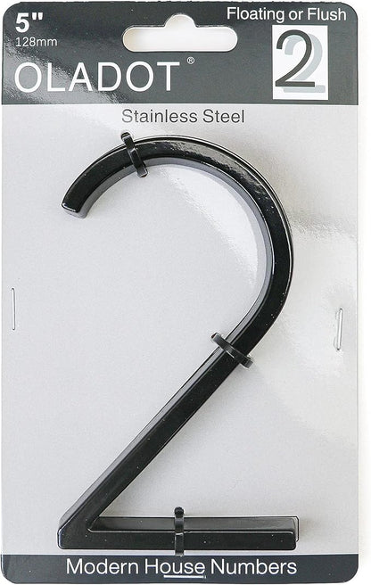 5" Stainless Steel Floating House Number, Metal Modern House Numbers, Garden Door Mailbox Decor Number with Nail Kit, Coated Black, 911 Visibility Signage (2)