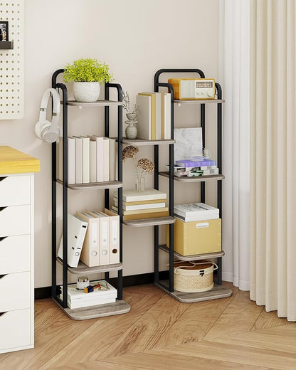 6 Tiers Vertical Shoe Rack, Narrow Shoe Tower, Tall Shoes Shelf with 2 Hooks, Adjustable Shelves, Corner Shoes Shelves for Small Spaces, Entryway, Living Room, Greige, SR04205B