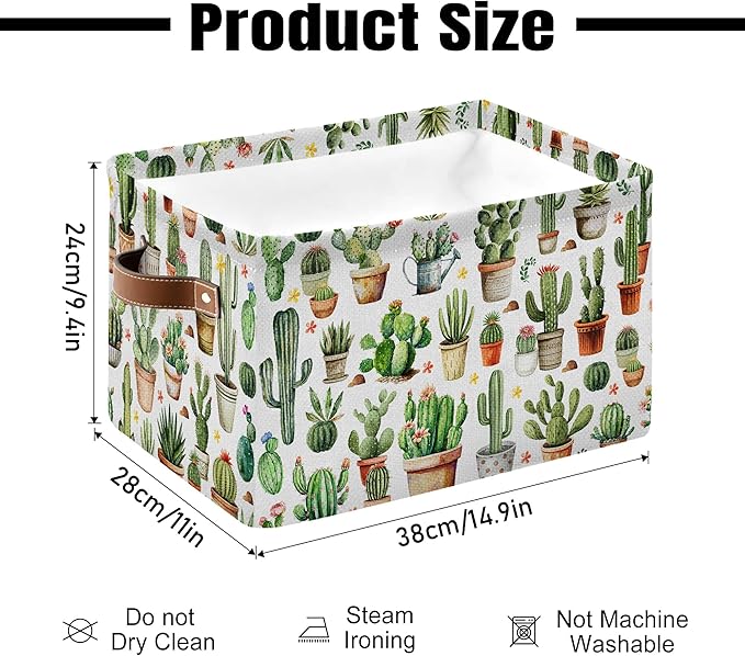 Cactus Large Collapsible Storage Baskets for Organizing Shelves with Handles, Decorative Storage Cube Bin for Organizing Clothes Toy Nursery