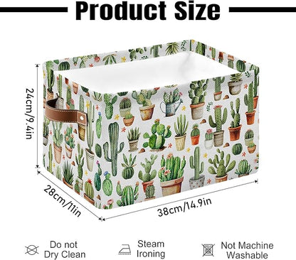Cactus Large Collapsible Storage Baskets for Organizing Shelves with Handles, Decorative Storage Cube Bin for Organizing Clothes Toy Nursery