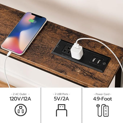 HOOBRO 78.7" Narrow Console Table with Charging Station, 5.9" Sofa Table with 2 Power Outlets and USB Ports, Long Entryway Tables Behind Couch Table, for Hallway, Livingroom, Rustic Brown BF205UXG01G1