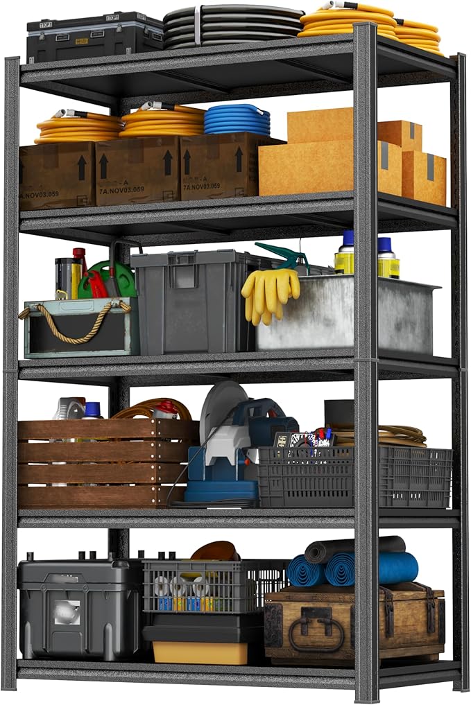 72"H Storage Shelves Heavy Duty Garage Shelving 3000LBS Adjustable Metal Shelving 5 Tier Shelving Unit Storage Rack and Shelving for Basement, Warehouse, Pantry, Closet, Kitchen 39.4"W × 15.7"D × 72"H