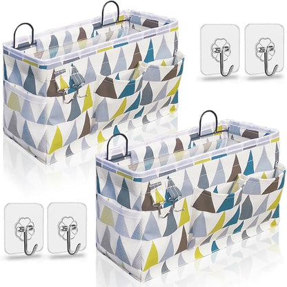 2pcs Large Wall Hanging Organizer Bag, Linen Fabric Door Hanging Storage Baskets with Pockets, Waterproof Bin for Kitchen, Bedroom, Office, RV Camper (Colors)