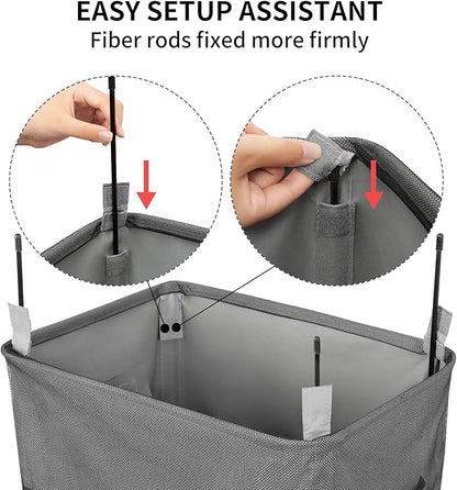 WOWLIVE Large Rolling Laundry Basket Wheels 90L Collapsible Tall Laundry Hamper Handle Foldable Dirty Clothing Basket Fold up Rectangular Hampers for Laundry Dorm Room (Grey)