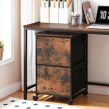 HOOBRO 2 Drawer Mobile File Cabinet, Rolling Printer Stand, Vertical Office Filing Cabinet for Home Office, A4/Letter Size, Nonwovens Drawer, Rustic Brown BF20WJ01