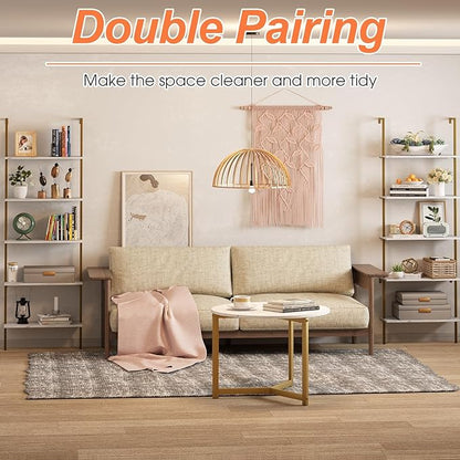 5 Tiers Ladder 2-Piece Shelf White Marble Modern Bookshelf Open Tall Wall Mount Bookcase Standing Leaning Wall Shelves Industrial Decorative