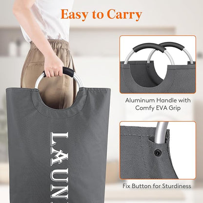 Lifewit 100L 2-Pack Large Laundry Basket, Collapsible Laundry Hamper with Aluminum Handles, Waterproof Freestanding Dirty Clothes Hampers for Laundry Room Bedroom Dorm Bathroom, Grey