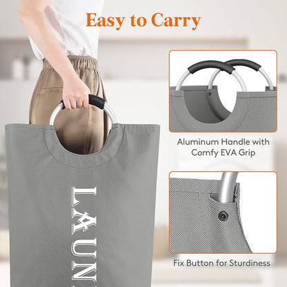 Lifewit 120L 2-Pack Large Laundry Basket, Collapsible Laundry Hamper with Aluminum Handles, Waterproof Freestanding Dirty Clothes Hampers for Laundry Room Bedroom Dorm Bathroom, Silver Grey
