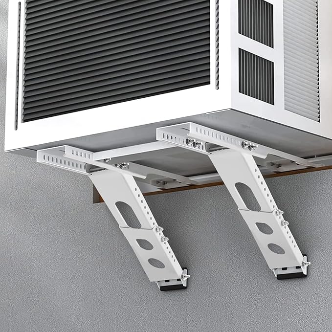 No-Drill Window AC Bracket, Adjustable Support for Single/Double Hung Windows, Heavy Duty Epoxy-Coated Steel Holds 300lbs, Easy Installation