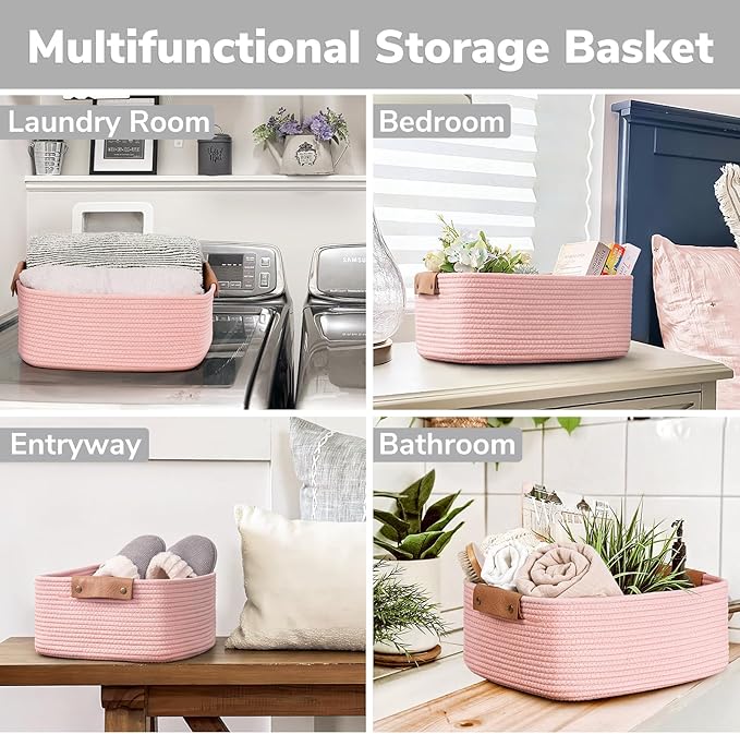 CHICVITA Pink Storage Baskets for Organizing, Gift Basket for Toys, Baby Basket for Diapers, Decorative Woven Baskets for Storage for Living Room, 14.5" x 13" x 6"