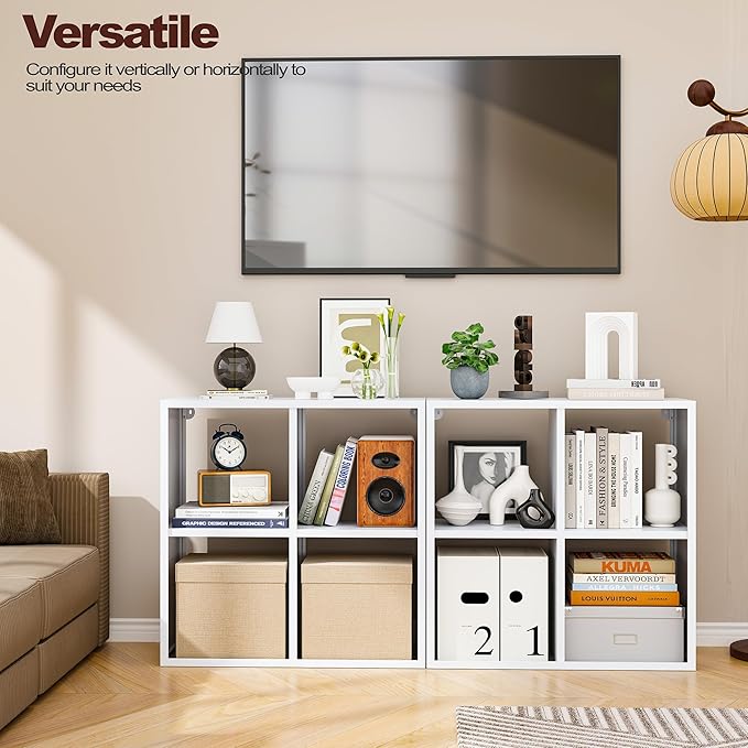 4-Cube Storage Organizer, Modern Cube Shelf, Small Bookshelf Storage Unit, Open Cubicle Bookcase for Living Room, Bathroom, Entrance Hall, Entryway