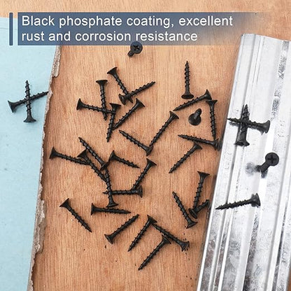 250pcs #6 × 1 inch High Hardness Drywall Screws, Black, Coarse Thread, Phillips Drive, Bugle Head, Black Wood Screws, Wood and More (1 in, 250)