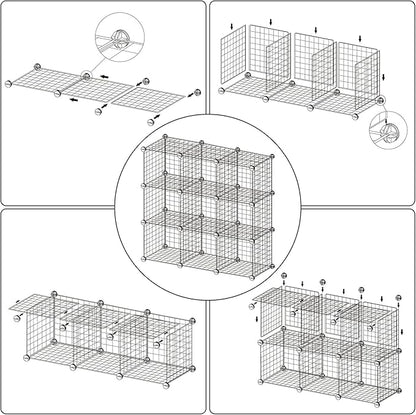 C&AHOME Wire Cube Storage, 9 - Cube Organizer Metal C Grids, Modular Shelves Units, Closet Organizer, Ideal for Home, Office, Living Room, 36.6”L x 12.4”W x 48.4”H, Silver Gray UWCS3009G