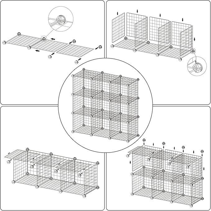 C&AHOME Wire Cube Storage, 9 - Cube Organizer Metal C Grids, Modular Shelves Units, Closet Organizer, Ideal for Home, Office, Living Room, 36.6”L x 12.4”W x 48.4”H, Blue UWCS3009B
