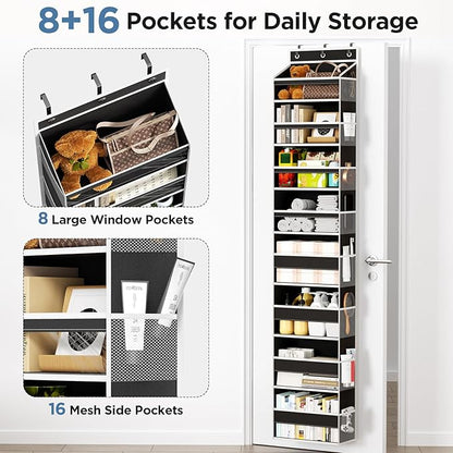 Over The Door Organizer, 8 Shelf Door Hanging Organizers with 8 Large Capacity Pockets, Back of Door Organizer Storage Hanging Shelves for Closet Bathroom Bedroom Nursery