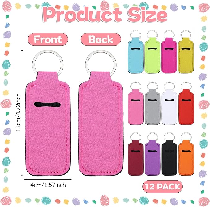 12 Pcs Lip Balm Gloss Holder Keychain, Cute Pocket Lipstick Keychain Colorful Lip Balm Sleeve Pouch for Women Pocket Bag Accessories