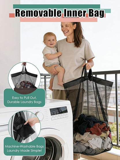 Laundry Hamper with Lid, Reinforced Sturdy Clothes Hamper with Anti-Puncture Base, Large Collapsible Laundry Basket with Removable Liner Bag, Tall Dirty Clothes Bin for Family, 100L Chocolate