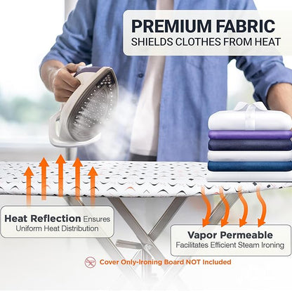 Ironing Board Cover and Pad 15"x54" Extra Thick Natural Cotton, Scorch and Stain Resistant Padding, Standard Size Iron Board Cover with Fasteners Heavy Duty Elastic Edge, Heatproof Boomerang