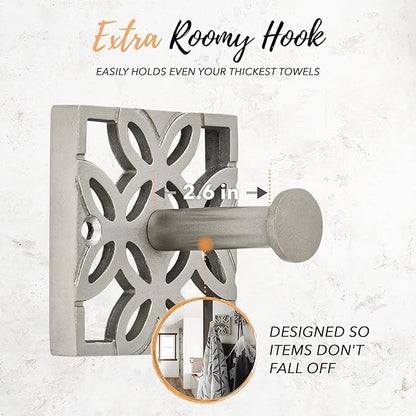Autumn Alley Two Nickel Hooks, Bathroom Towel Hook, Robe Hook Wall Mounted - Decorative Wall Hooks for Towel, Robe, Cast Coat and Door Hook for Bathroom Modern Unique Style, 2 Pack