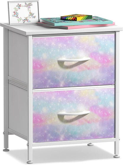 Sorbus Nightstand with 2 Drawers - Kids Bedside Furniture End Table Night Stand - Steel Frame, Wood Top & Easy Pull Fabric Bins - Dresser & Chest for Home, Bedroom Accessories, Office & College Dorm
