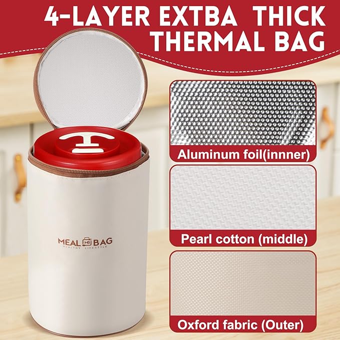 Dandat 3 Pcs Portable Insulated Lunch Container Set for Adult, Stackable Stainless Steel Bento Box for Hot Food with Insulated Lunch Bag Unisex 3 Separate Thermal Food Container(Red)