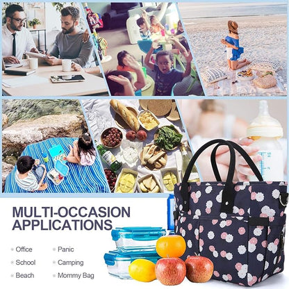 KIPBELIF Cute&Classy Roomy Insulated Lunch Bags for Women - Stylish & Functional Large Tote Adult Lunch Box for Working & Picnic (Dark Blue Plum, L)