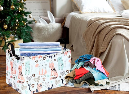 KUNRO Rectangle Cat Pattern Storage Basket Gift Shelf Basket Storage Bin, Nursery Basket Organizer Box for With Handles for Room Deco