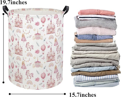 HIYAGON Baby Laundry Basket Baby Hamper for Nursery Girl Kids Butterfly Hamper Cute Kids Toys Storage Bin Organizer Butterfly Room Decor for Home(Princess Castle)