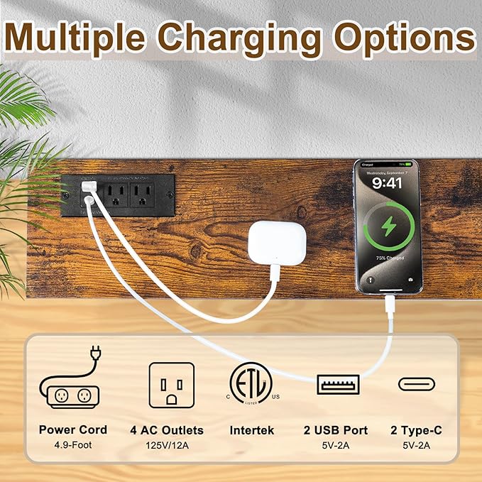 70.8" Narrow Console Table with Outlet, 5.9" Sofa Table Behind Couch Wall Mounted, 2 Pack with 4 Power Outlets 4 USB-C Ports 4.9ft Cord for Entryway, Hallway, Living Room, Rustic Brown