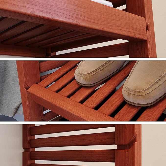 John Louis Home Wood Closet Organizer System with Shelves & Hanging Rods, Wall Mounted Reach-in Closet Storage - Red Mahogany Finish