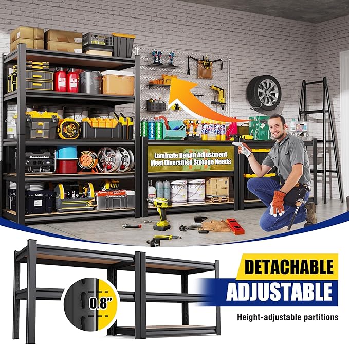 71"H-28"W-12"D Garage Shelving-5 Tier Garage Storage Shelves,Adjustable Heavy Duty Metal Shelving Unit and Storage Large Rack,Utility Steel Shelf For Warehouse Industrial Pantry Basement Organizers