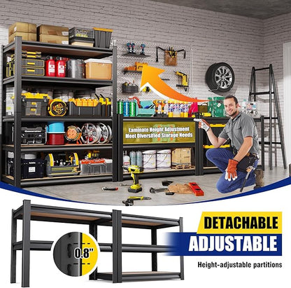 71"H-28"W-12"D Garage Shelving-5 Tier Garage Storage Shelves,Adjustable Heavy Duty Metal Shelving Unit and Storage Large Rack,Utility Steel Shelf For Warehouse Industrial Pantry Basement Organizers