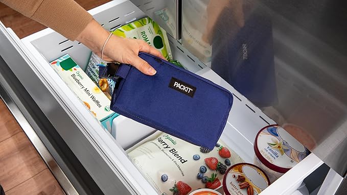 PackIt® Freezable Snack Box, True Blue, Built with ECOFREEZE® Technology, Collapsible, Reusable, Zip Closure with Buckle Handle, Designed For Work Snacks, Fresh Snacks On the Go, Adults, and All Ages