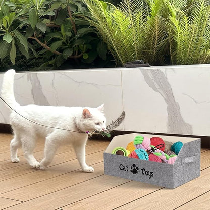 19.7 in Cat Toy Bin, Cat Toy Storage Box Kitten Toy Basket Collapsible Pet Supplies Storage Chest Holder Organizer with Handles for Organizing Dogs Cats Toys Clothes Accessories, Gray