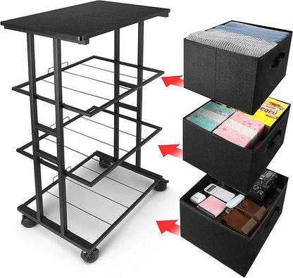 MAX Houser Dresser Storage with 3 Drawers, Fabric Dresser Tower, Vertical Storage Unit for Bedroom, Closet, Office, Black