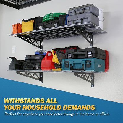 MonsterRax | Garage Wall Shelf Two-Pack White or Hammertone | Three Size Options | Includes Bike Hooks | 500lb Weight Capacity (Hammertone, 24"x48")