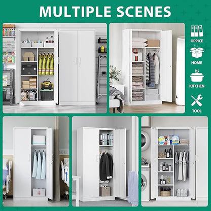 Letaya Metal Locker,Steel Wardrobe Storage Cabinets with Lock Door,Clothing Coat Storage Freestanding for Office, Home, School, Employee,Gym,Fire Department (White)