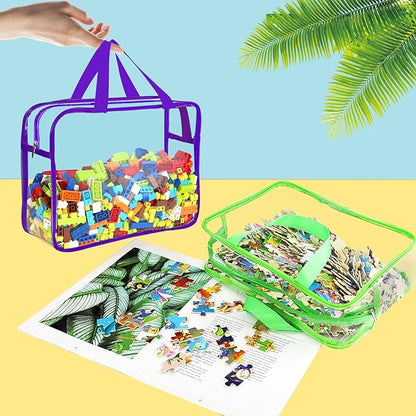 6 Packs Large Toy Storage Bags with Labels, Reusable Clear PVC Board Game Storage, Travel Waterproof Organizer Bags with Zipper for Building Blocks, Puzzle, Kids Books（6 Colors）