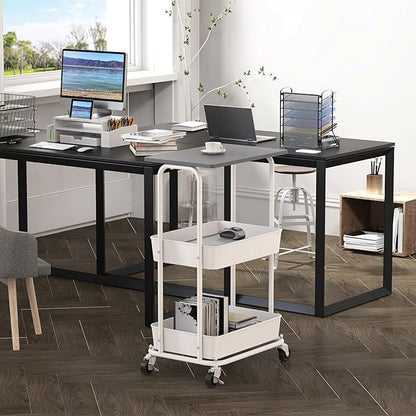 Simple Houseware 2-Tier Rolling Utility Cart with Lockable Wheels and Wood Top, Metal Storage Organizer Trolley for Kitchen, Bathroom, Office, Craft Room, Grey