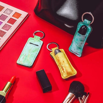 Blulu 10 Pieces Lipstick Holder Keychain Set - Clip-on Sleeve Pouch With Marble Pattern for Travel Accessories, 10 Colors