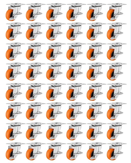 Caster Wheels, 3 Inch Casters Pack of 48,Locking Castors with Polyurethane,Plate Swivel Castors Wheels for Furniture Carts,Workbench