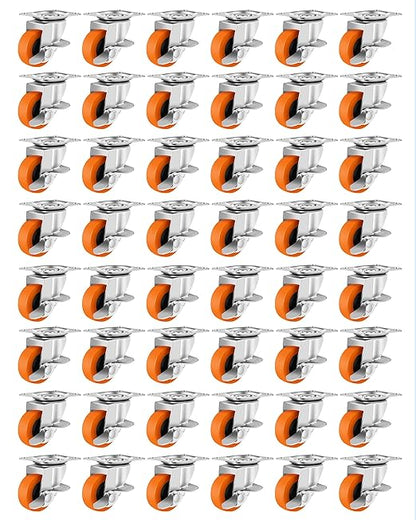 Caster Wheels, 3 Inch Casters Pack of 48,Locking Castors with Polyurethane,Plate Swivel Castors Wheels for Furniture Carts,Workbench