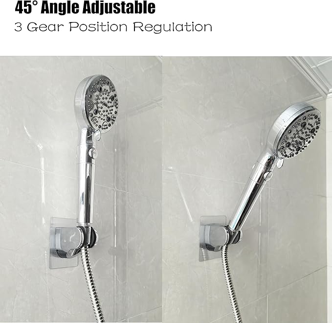 Strong Adhesive and Waterproof Shower Head Holder, Adjustable Handheld Shower Holder Wall Mount Shower Bracket (Silver - 2 Pack)