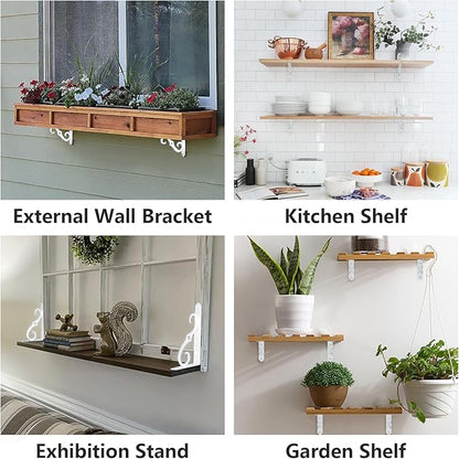 HOME MASTER HARDWARE Decorative Shelf Brackets 5x3-1/2 in Wall Mounted Floating Shelf Bracket L Heavy Duty Support Corner Brace Joint Right Angle Bracket for DIY Open Shelving with Screws White 4 Pcs