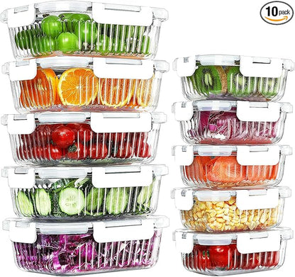 KOMUEE 10 Packs Glass Food Storage Containers Set, Glass Meal Prep Containers with Lids, Airtight Lunch Containers, Microwave, Oven, Freezer and Dishwasher Safe, White