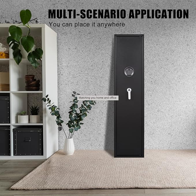 Marcree Biometric Rifle Gun Safe, Quick Access 5-Gun Cabinet with Lock Box, Fingerprint Long Gun Safe for Home Office, Gun Safes for Rifles and Shotguns, Large Shotgun Safes with 3 Pistol Bags