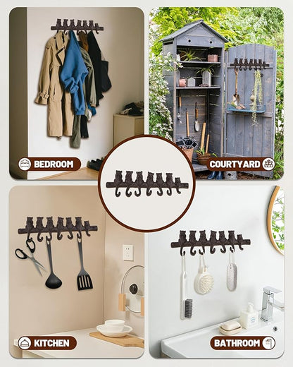 Cat Tail Wall Hooks for Hanging - Cast Iron Vintage Wall Decor Coat Rack - Vintage Rustic Design Hat Hooks for Kitchen, Entryway - Handmade Heavy Duty Key Hook