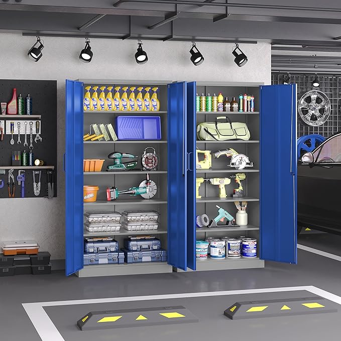 Metal Garage Storage Cabinet,Steel Storage Cabinet with Doors and Adjustbale Shelves,Lockable Tool Cabinet for Garage,Basement,Home Office,School