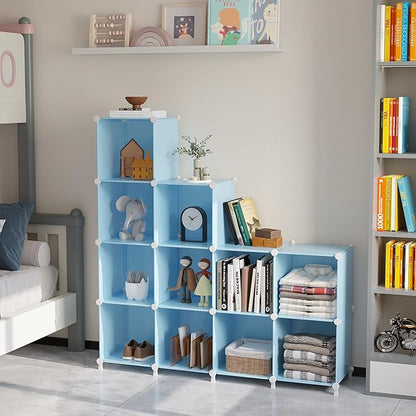 AWTATOS Cube Storage Organizer Protable Closet Organizers and Storage for Kids DIY Stackable 12 Cube Storage Shelves Clothes Organizer for Bedroom, Home, Blue