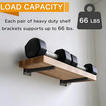 6 Pcs Black Shelf Bracket 6 Inch Heavy Duty Brackets for Shelf Metal Wall Floating Shelving Brackets Industrial Shelf Brackets for Space Saving